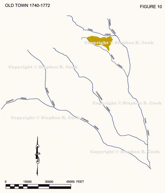 Figure 10  - Old Town 1740-1772 Interpretive Map - All images are copyright protected. Please contact the author, Stephen R. Cook to purchase rights to use these images.
